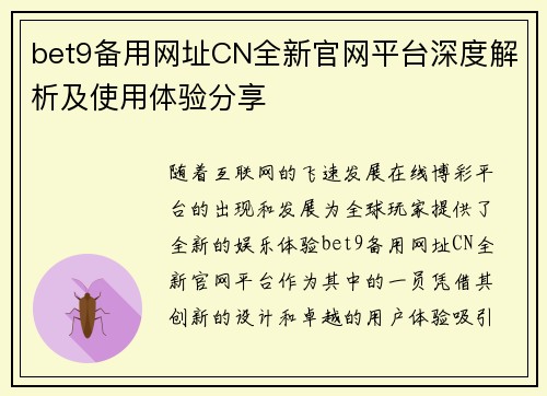 bet9备用网址CN全新官网平台深度解析及使用体验分享
